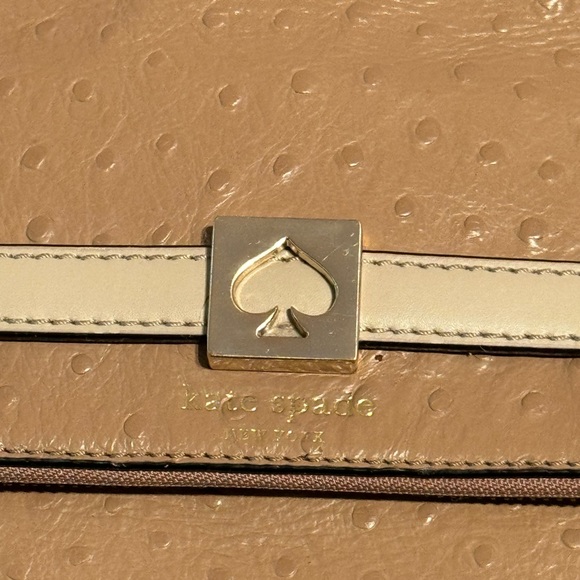 ♠️Kate Spade Houston Street Maria Brown Ivory Foldover Ostrich Shoulder Bag - Picture 2 of 16
